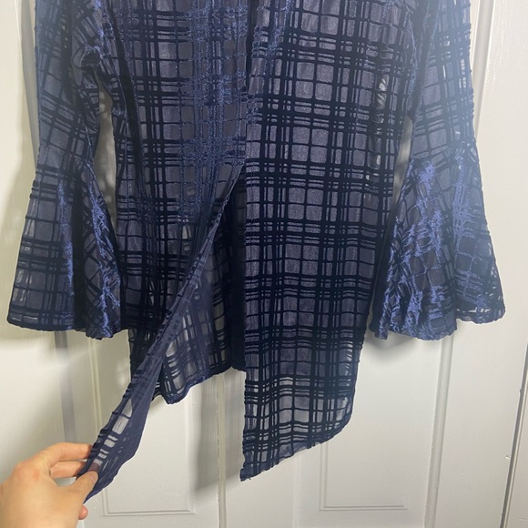 Lauren Conrad Navy Sheer Velvet Top Blouse with Bell Sleeves - Picture 11 of 13